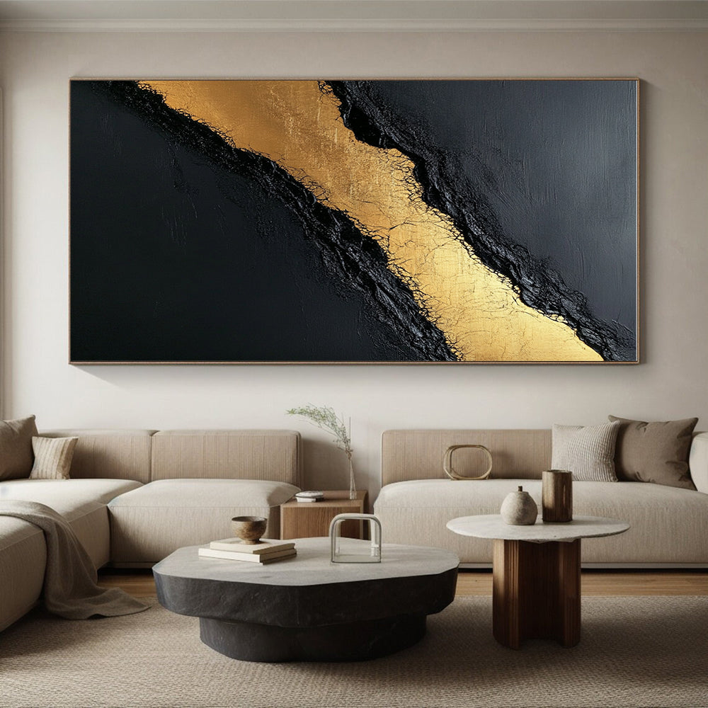Black and Gold Abstract Painting with Textured Layers GER594