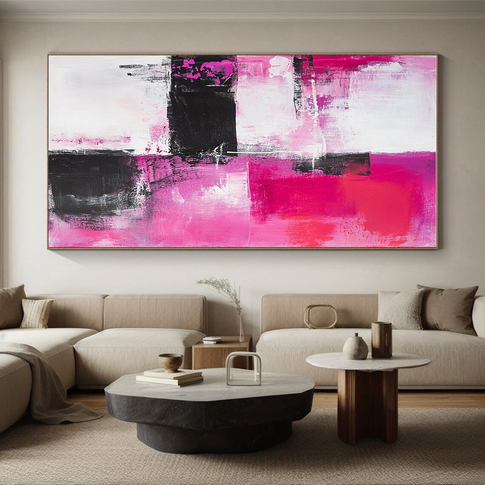 Pink Black Abstract Painting with Bold Contrasts GER537