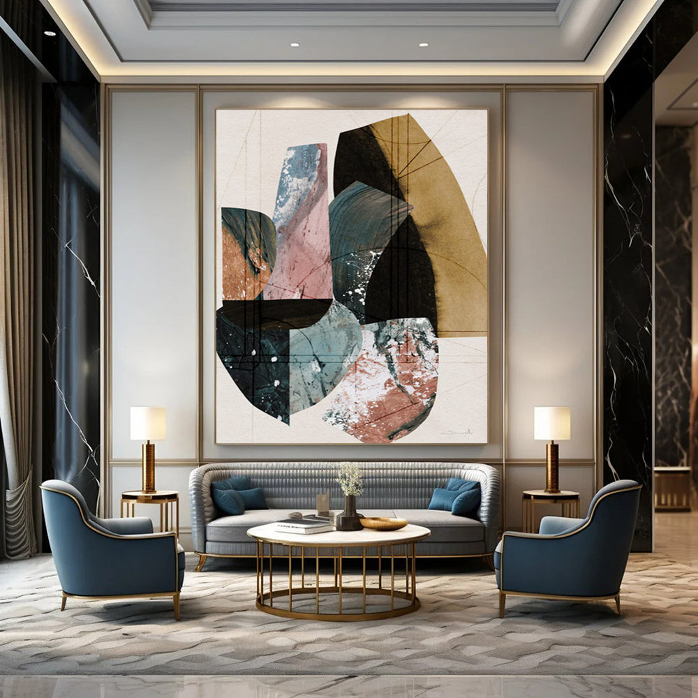 Geometric Collage with Earth Tones and Pastels Abstract Painting ADGE152