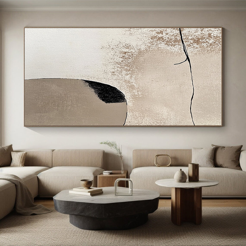 Beige and Black Minimalist Abstract Painting with Simple Forms GER044
