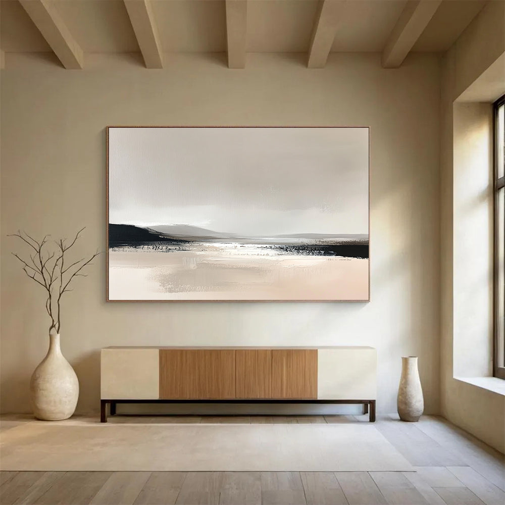 Monochromatic Minimalist Landscape Abstract Painting with Soft Neutrals DYP252