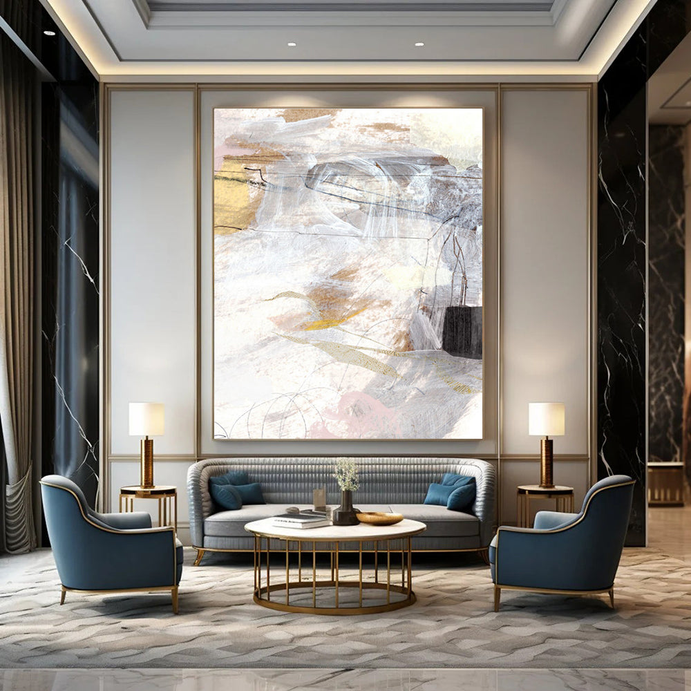 Mixed - media Abstract with Soft Tones and Lines Painting ADGE187