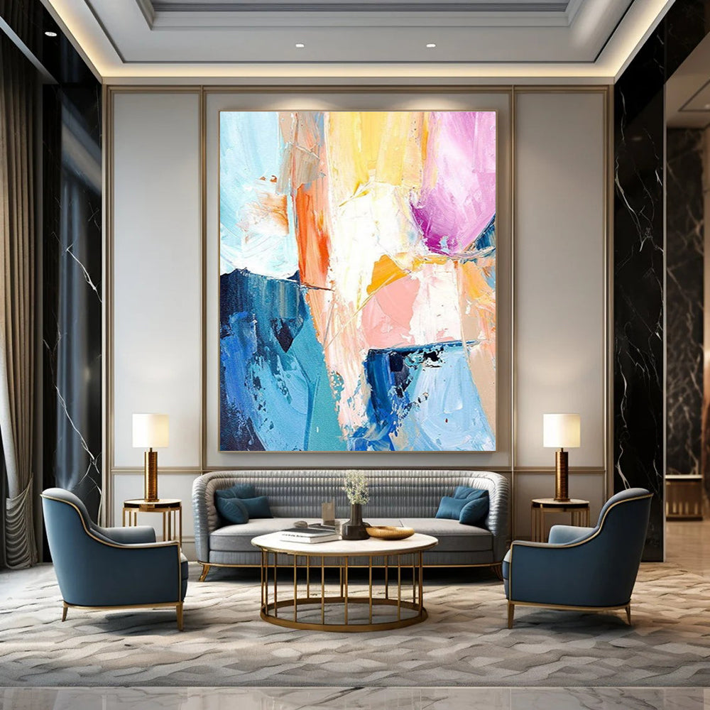 Colorful Geometric Abstract Painting with Blue and Orange Tones ADGE280
