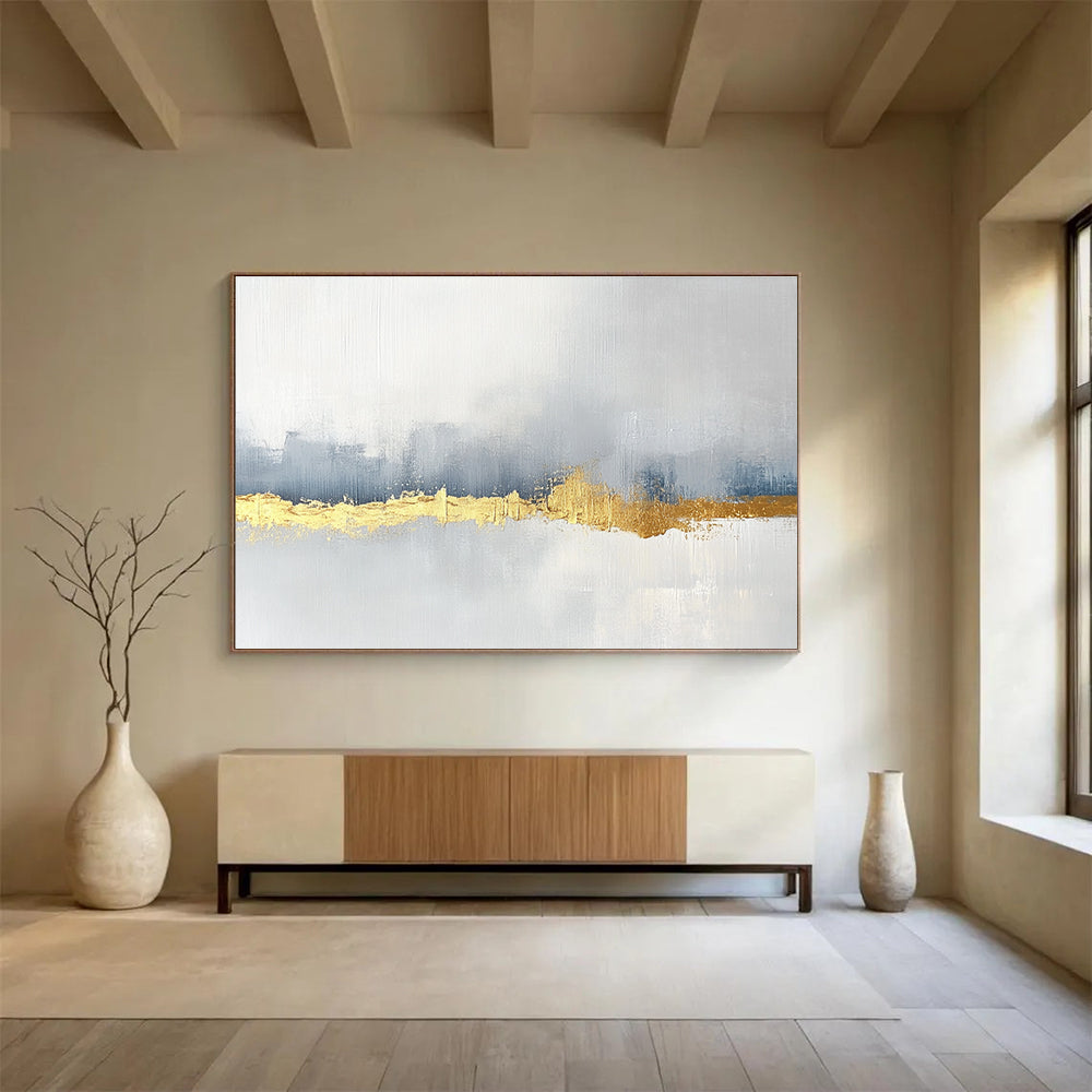 Gold Accent Abstract Painting with Gray and Golden Tones DYP226