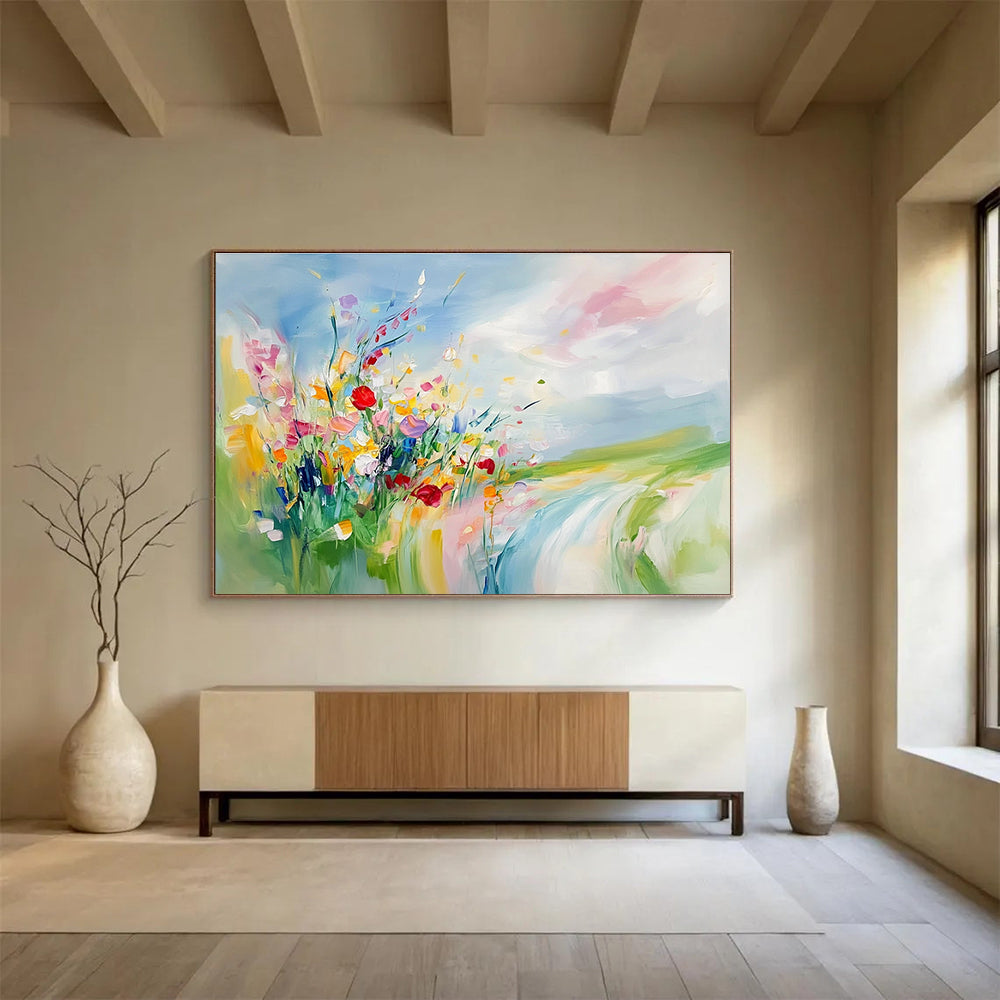 Colorful Wildflower Abstract Painting with Vibrant Blooms and Landscape DYP244