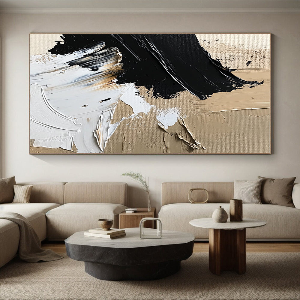 Dynamic Textured Abstract with Black White and Beige Strokes GER364