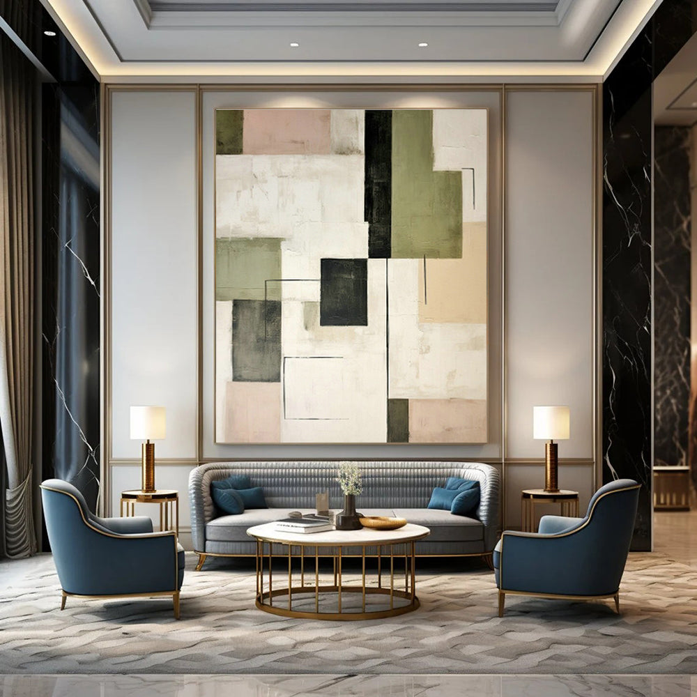 Grand - Scale Custom Hand - Painted Abstracts for Office Breakout Rooms & Cottage Dining Room Butler's Pantries DLZ0600