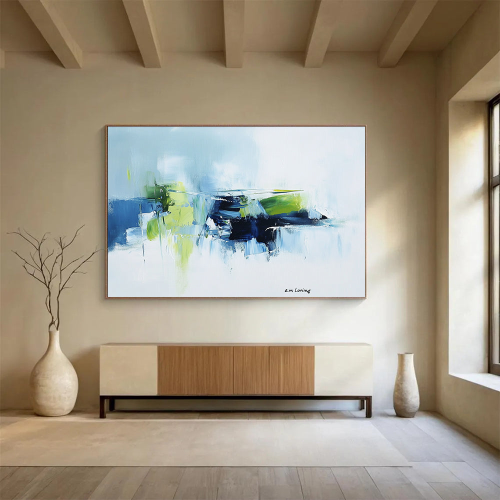 Blue and Green Abstract Painting with Fresh and Vibrant Colors DYP373