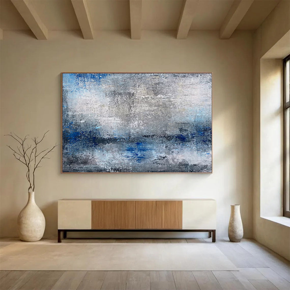 Gray Blue Abstract Painting with Subtle Texture THY341