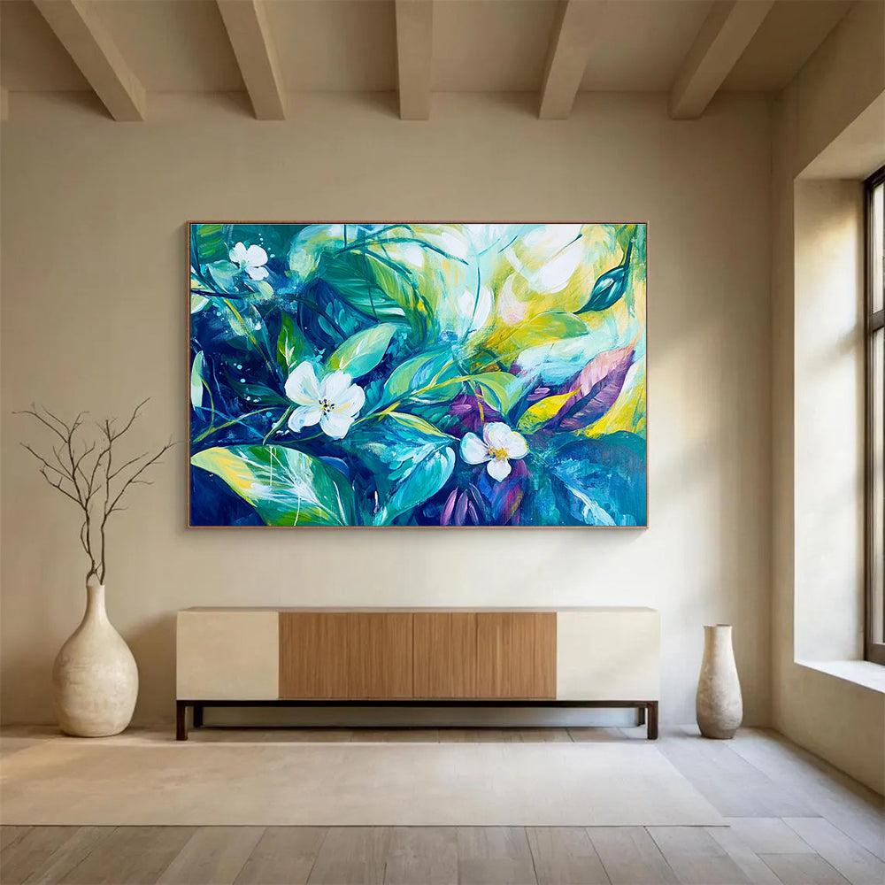 Green Blue White - Flower Leaf Abstract Painting DYP023
