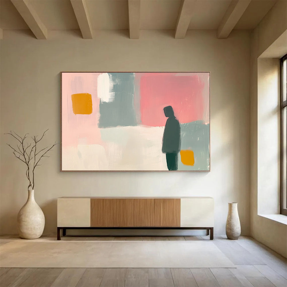 Solitary Figure Abstract Painting with Muted Tones DYP538