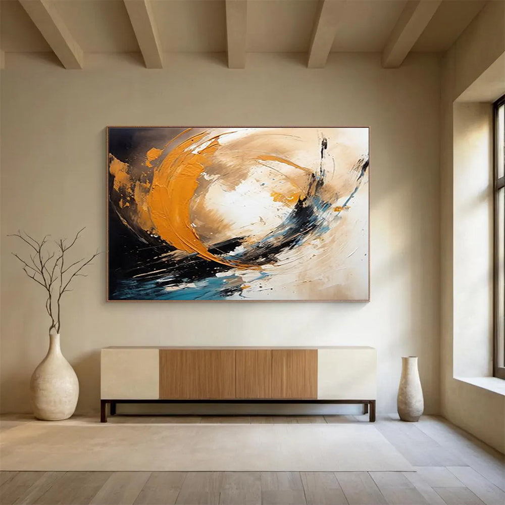 Orange Black and Blue Dynamic Swirl Abstract Painting THY097