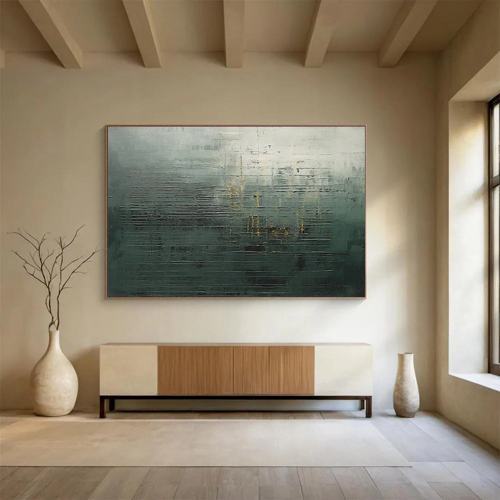 Green Gold Abstract Painting with Textured Layers THY323