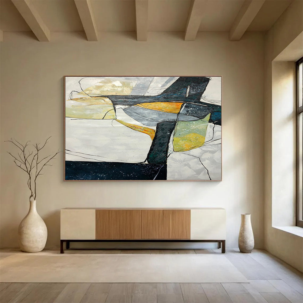 Black Yellow Geometric Abstract Painting THY037