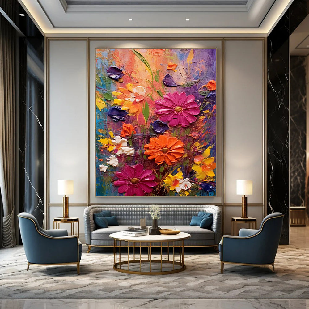 Impasto Floral Abstract Painting with Vivid Colors ADGE430