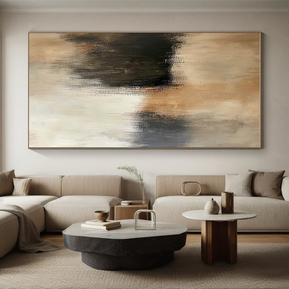 Beige and Black Abstract Painting with Subtle Contrasts GER545