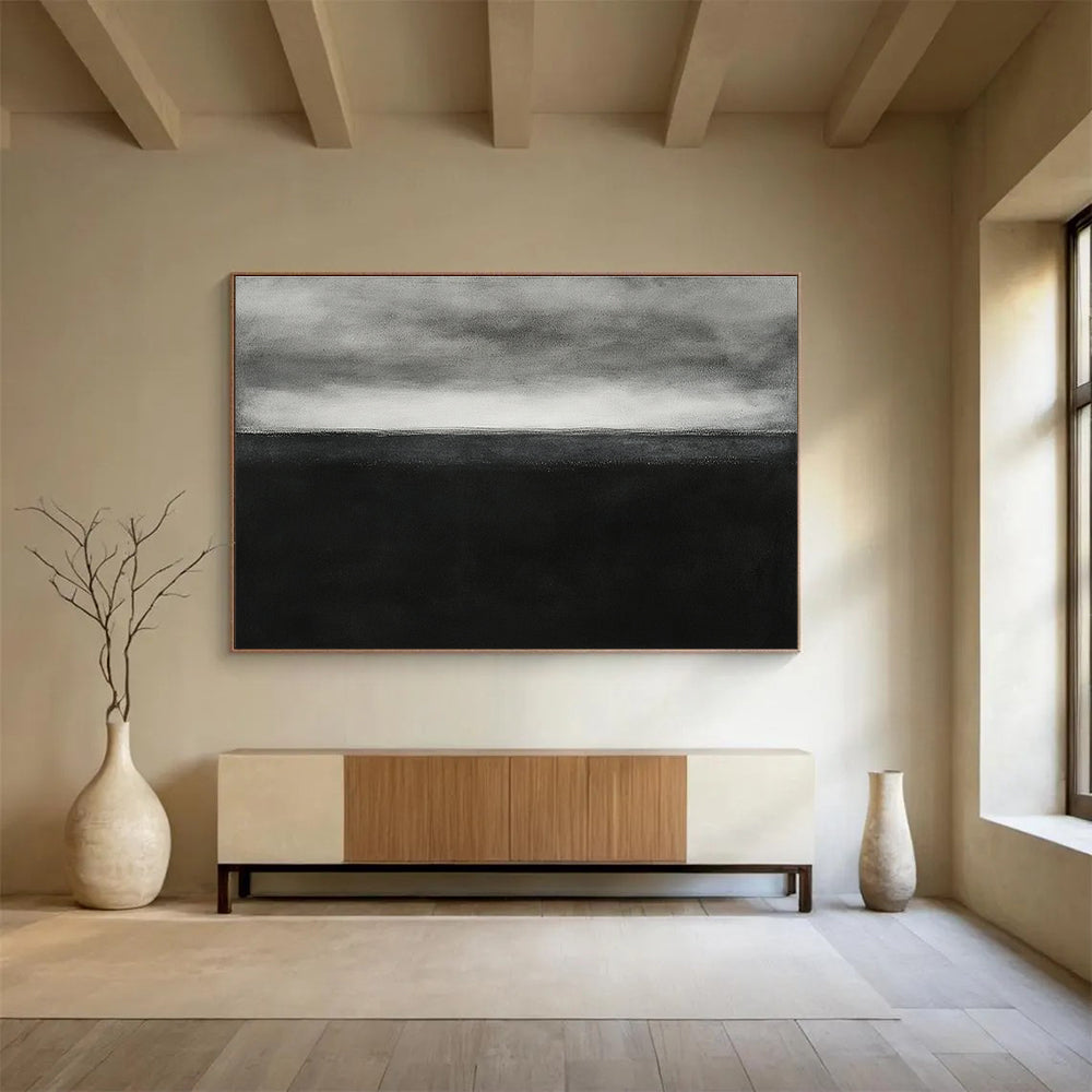 Black and White Sea Horizon Abstract Painting DYP093