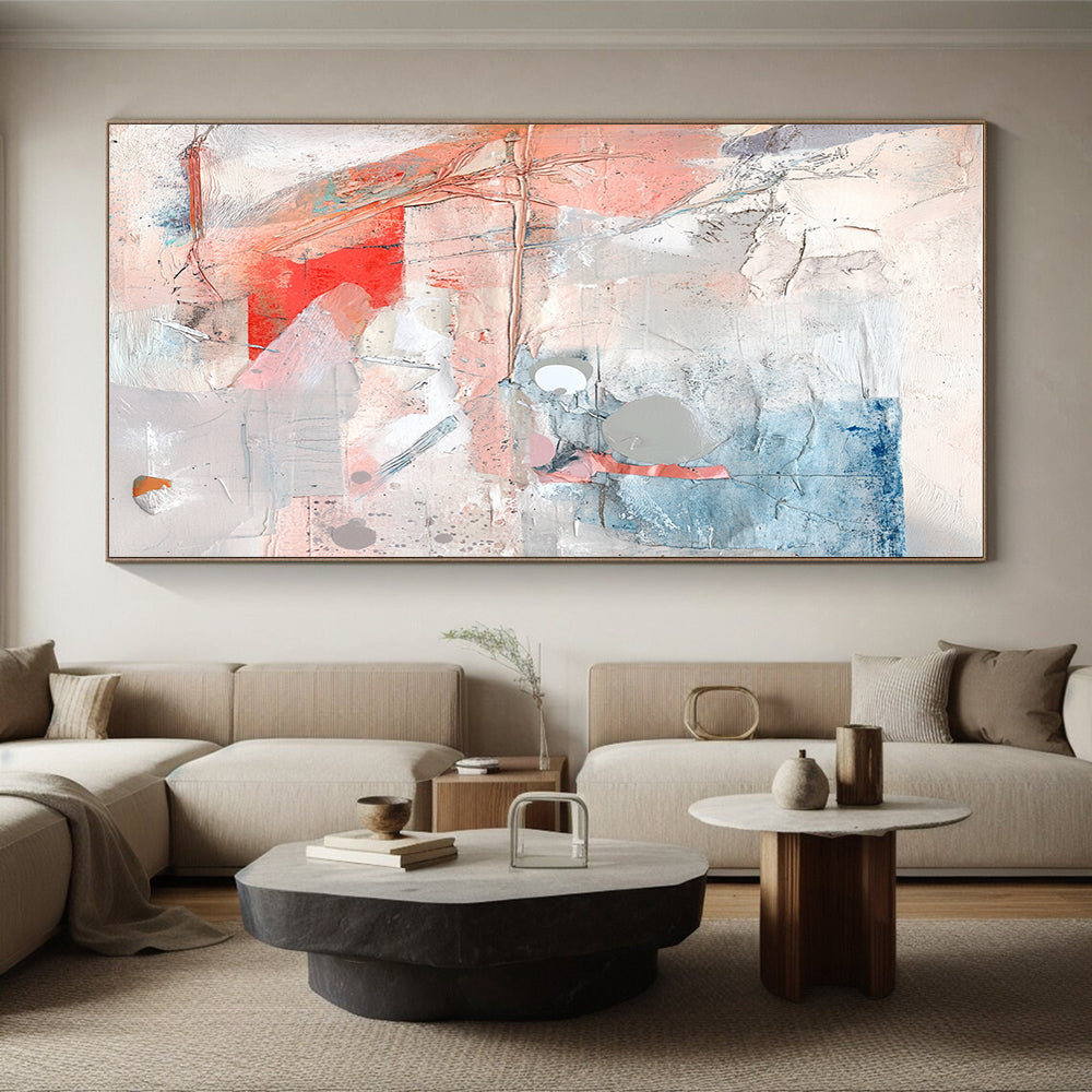 Mixed Media Abstract Collage with Pink Blue and Gray Tones GER194