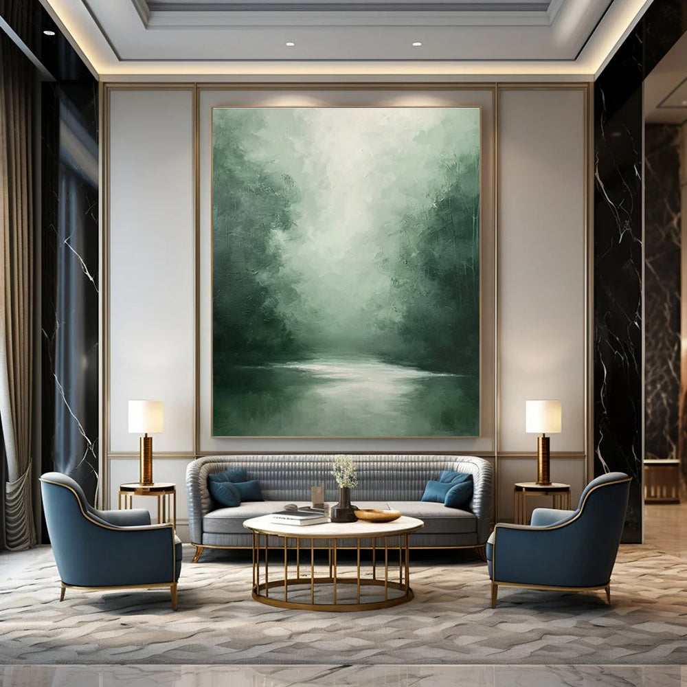 Green Misty Forest River Abstract Painting ADGE024