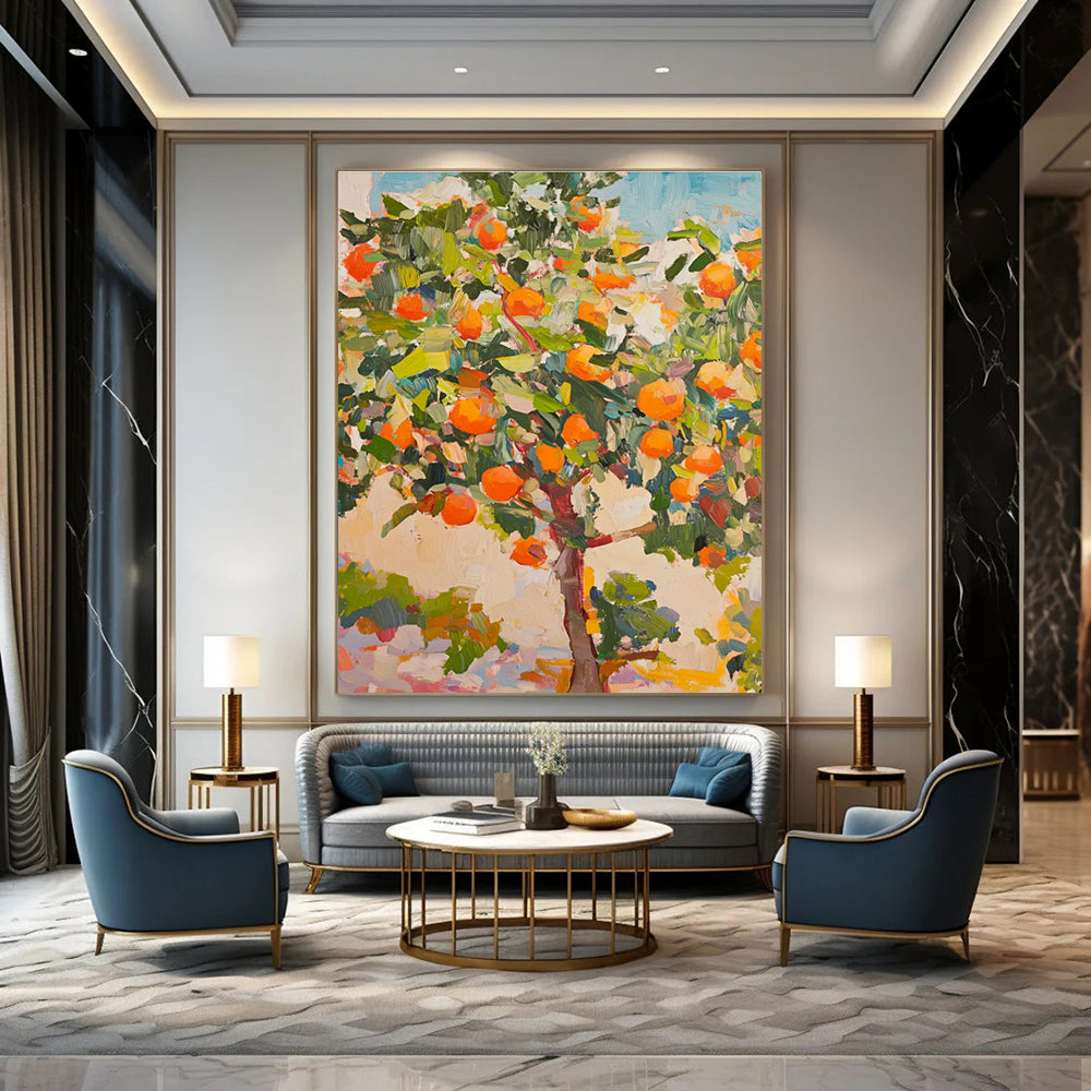 Expressive Orange Tree Art Painting with Dynamic Brushstrokes ADGE439