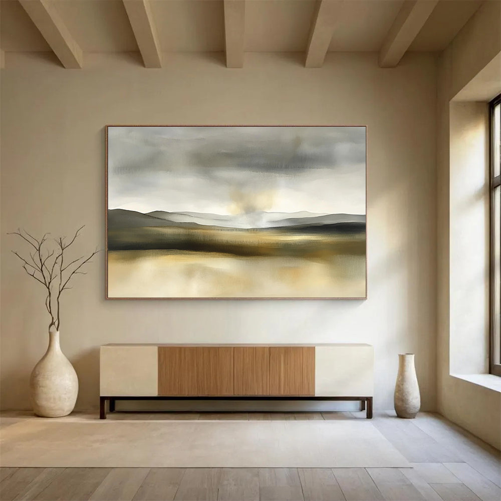 Monochromatic Mountain Landscape Abstract Painting with Grays and Browns DYP235