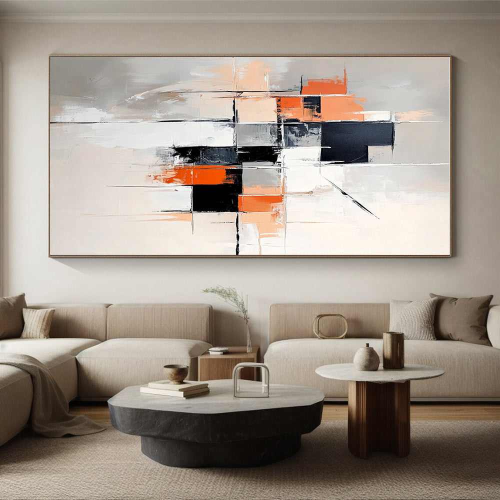 Gray Orange Abstract Cubes Abstract Painting GER858