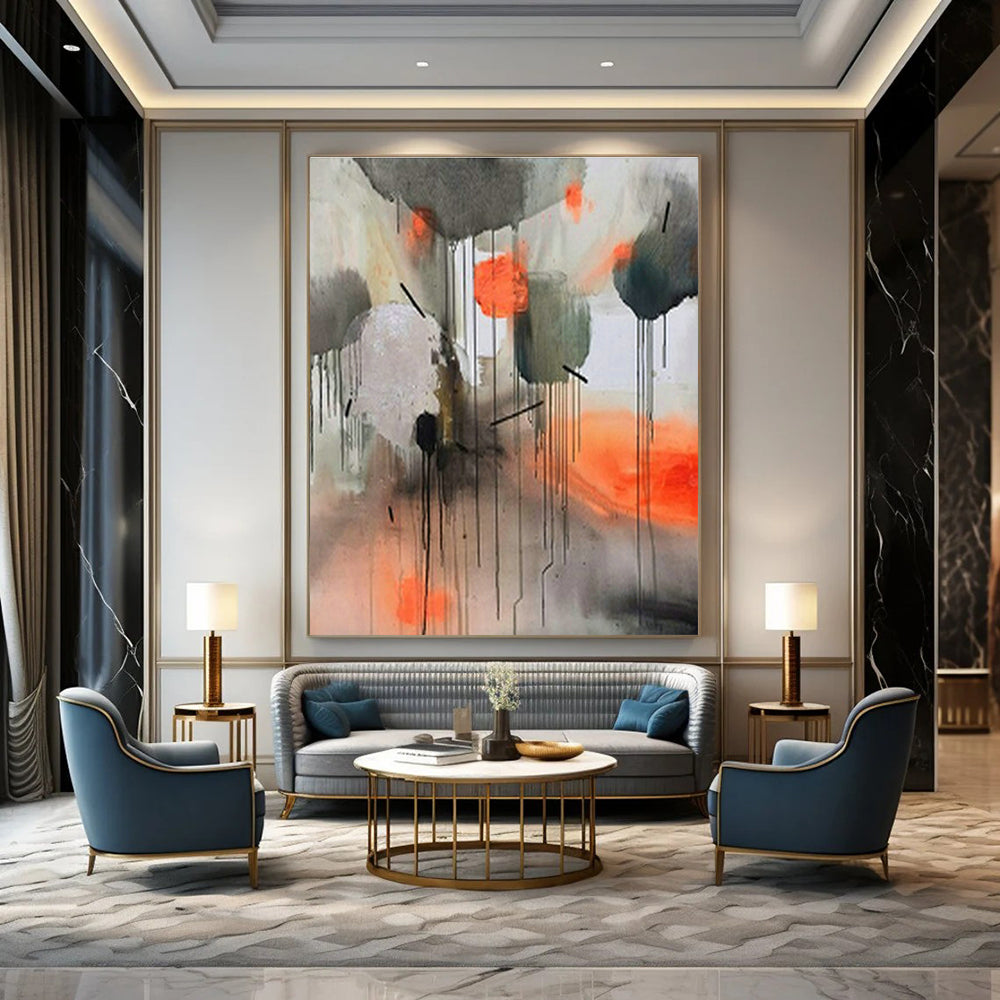 Extra-large Custom Hand-Painted Abstract Art for Dining Room Server Hutch Back Wall and Entryway Key Organizer Wall DLZ1902