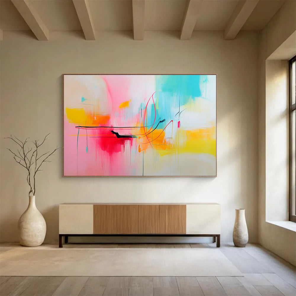 Colorful Pastel Abstract Painting with Delicate Lines DYP304