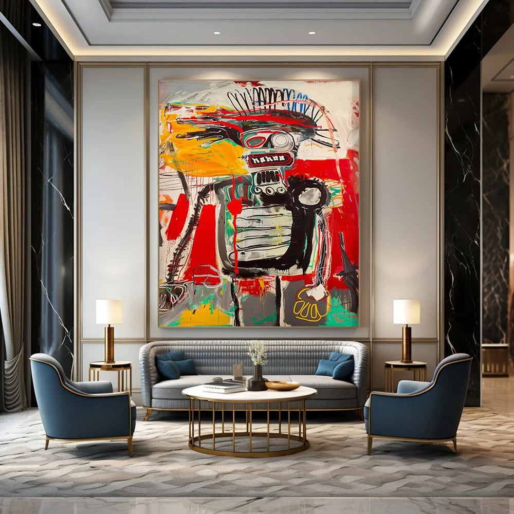 Colorful Abstract Robot Figure Painting with Dynamic Lines ADGE094