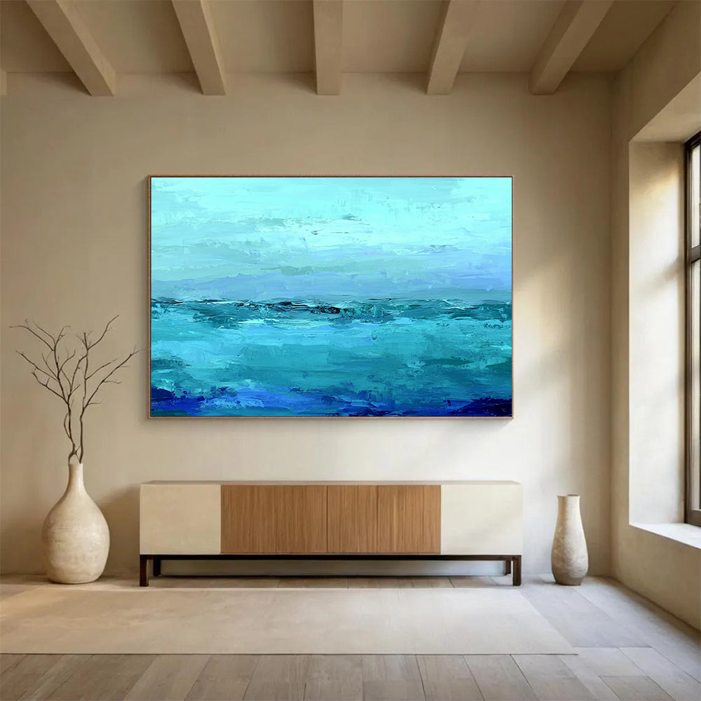 Blue Ocean Abstract Painting with Layered Blue Hues DYP360