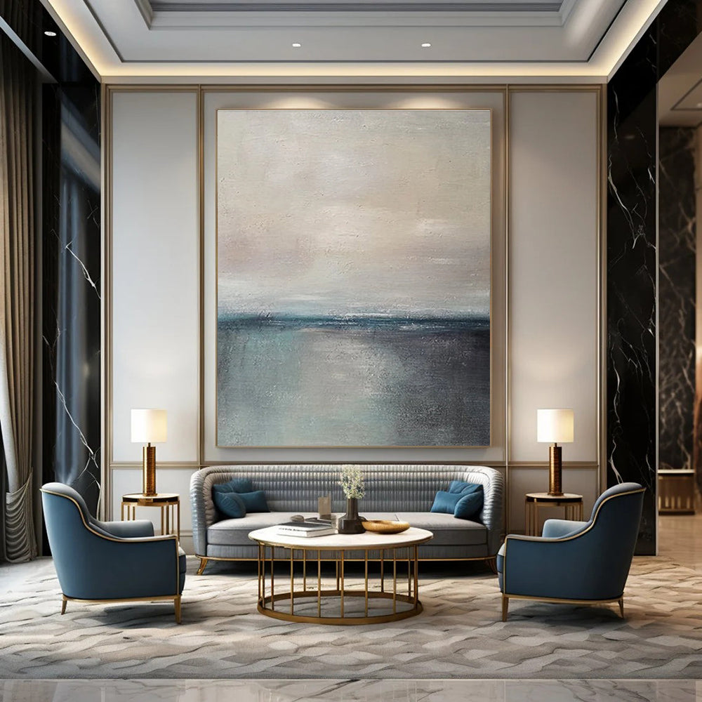 Beige Grey Blue Minimalist Abstract Painting ADGE034