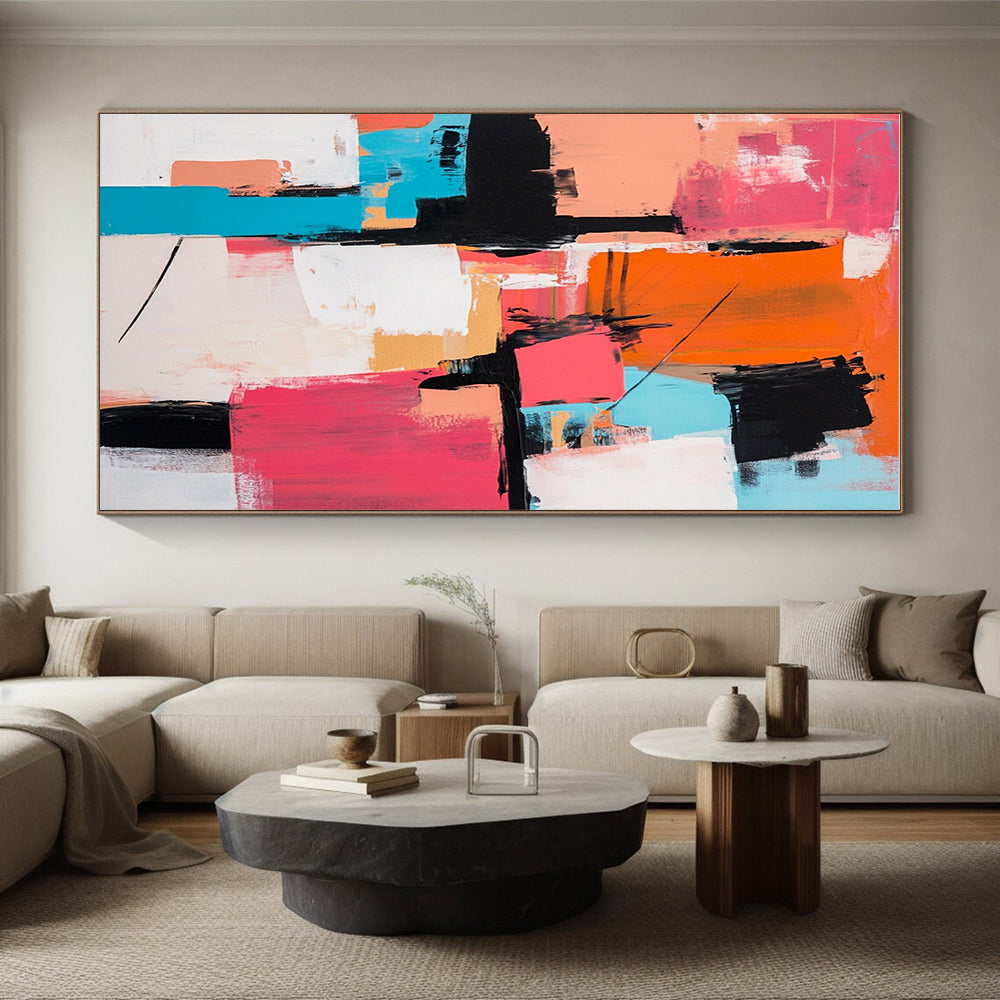 Pink Orange Abstract Painting with Geometric Forms GER714