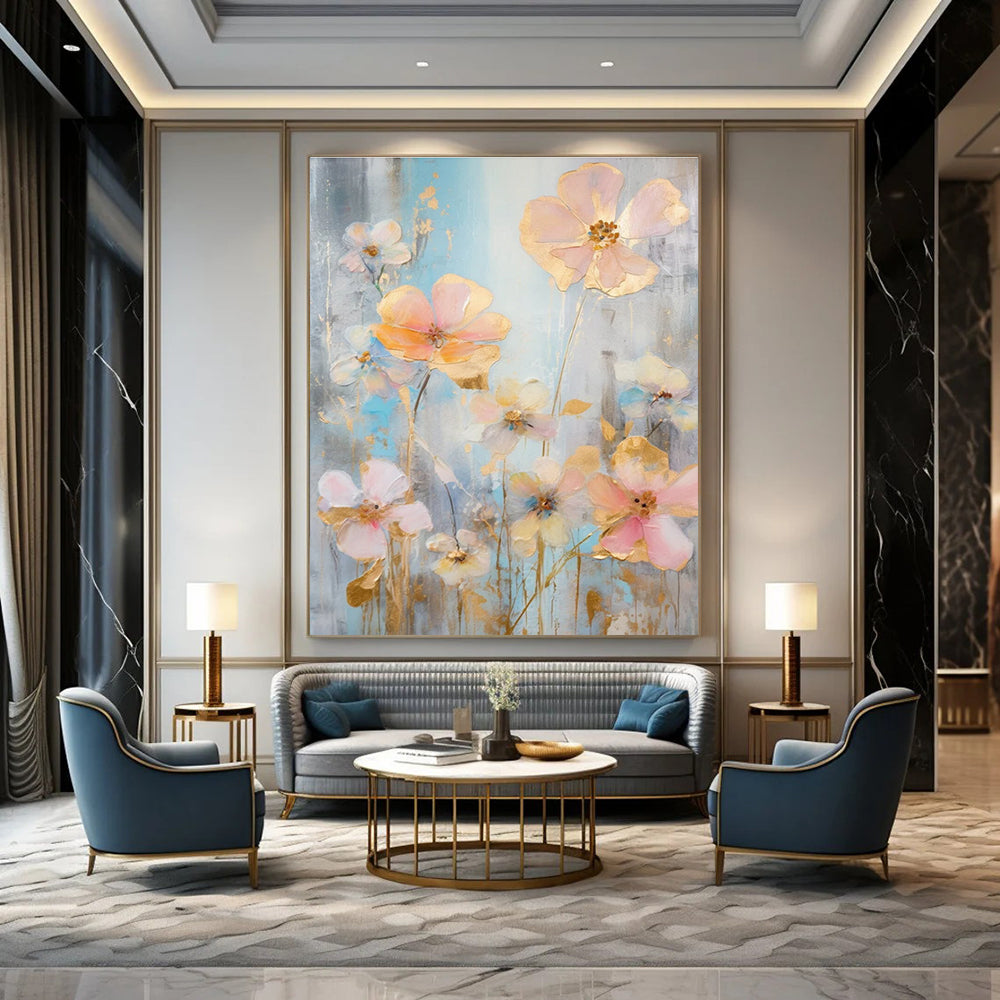 Gold - Accented Floral Abstract Painting with Soft Pastels ADGE431