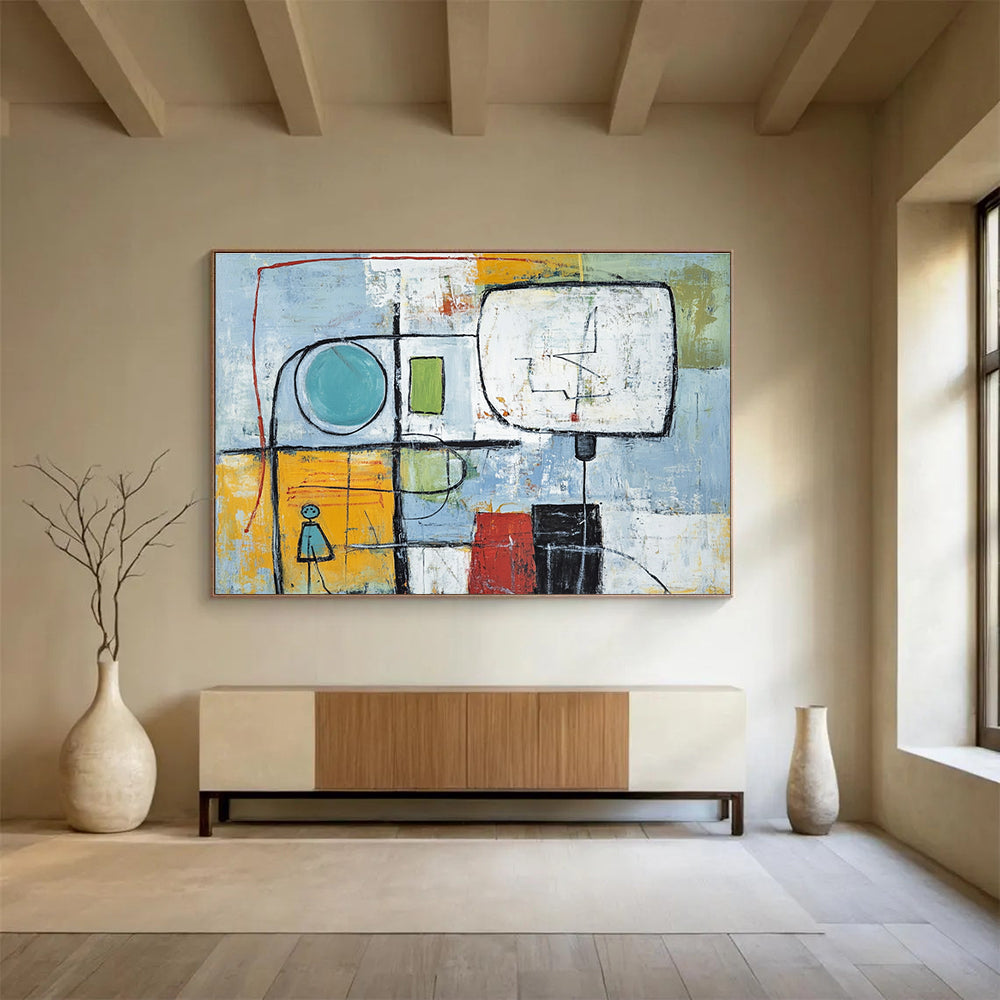 Whimsical Figures Abstract Painting with Colorful and Playful Tones DYP353