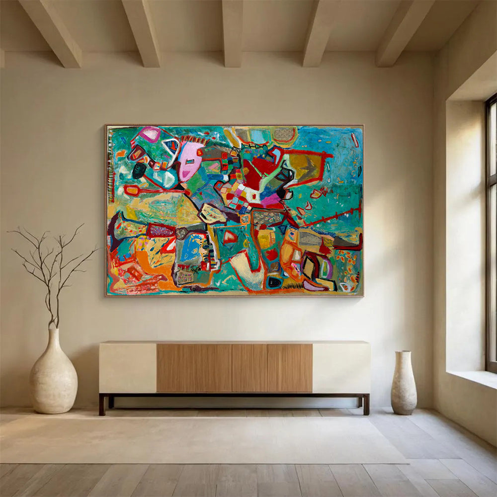 Colorful Geometric Abstract Painting with Mixed Bright Hues THY233