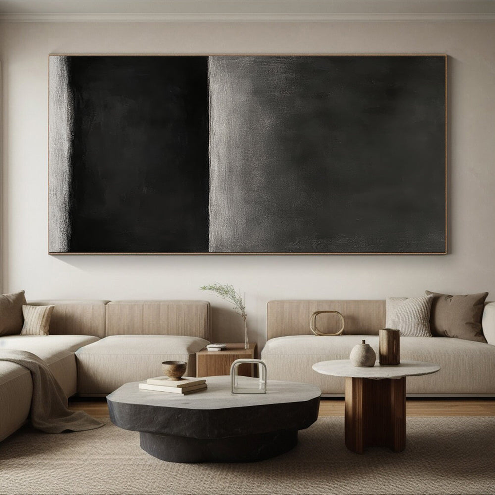 Black and Gray Gradient Abstract Painting with Subtle Transitions GER163