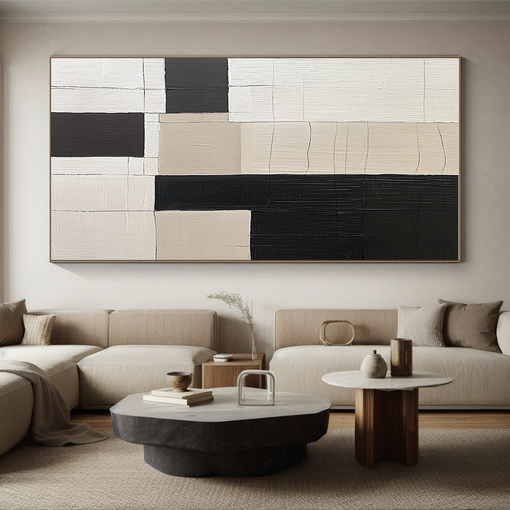 Black White Geometric Grid Abstract Painting GER852