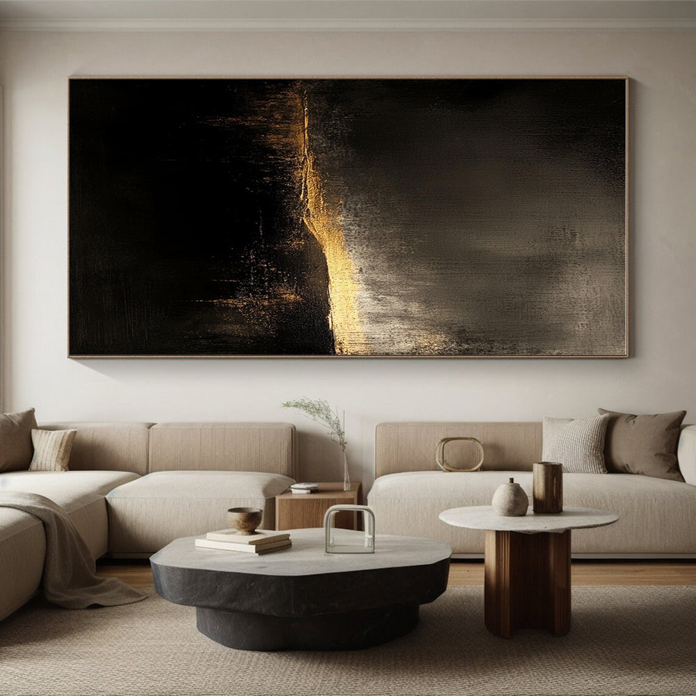 Dark and Gold Abstract Painting with Subtle Light Gradient GER091