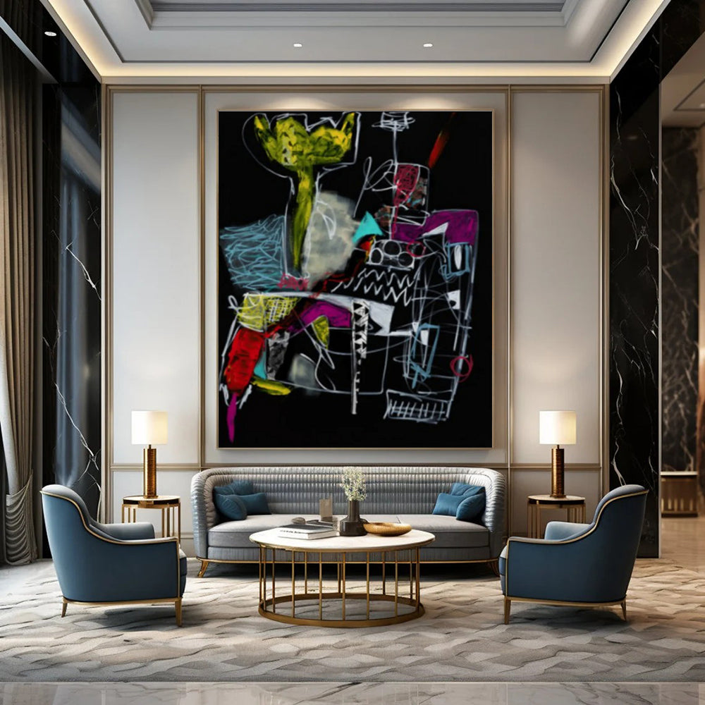 Colorful Abstract Painting on Black Background ADGE294