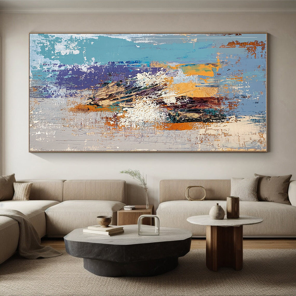 Blue Purple Orange Abstract Painting with Textured Layers GER759