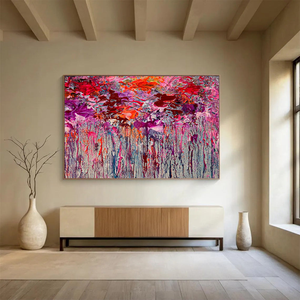 Pink Purple Abstract Painting with Dripping Color Effects THY351