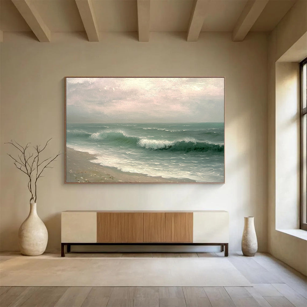 Realistic Sea Waves Abstract Painting with Soft Sky DYP156