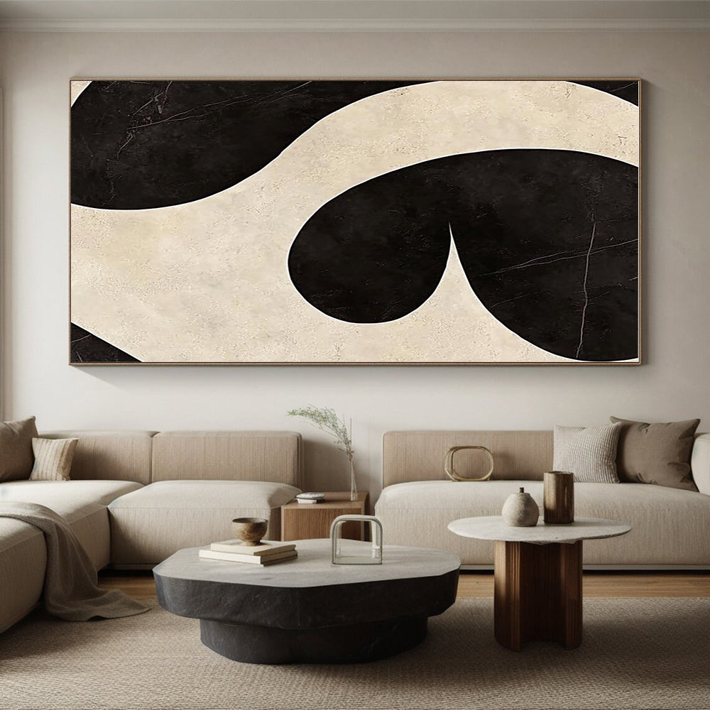 Black and White Curved Abstract Painting with Bold Shapes GER065