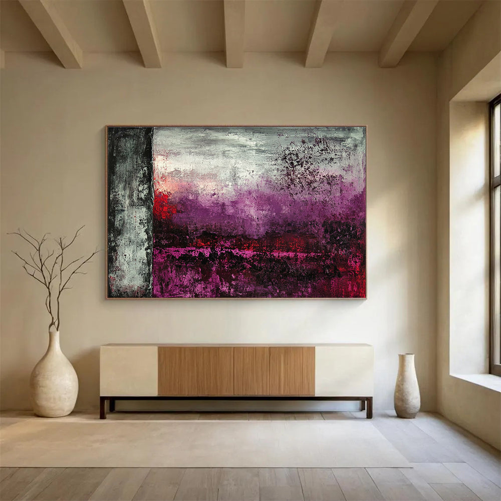 Dark Toned Abstract Landscape Painting with Purple and Red DYP492