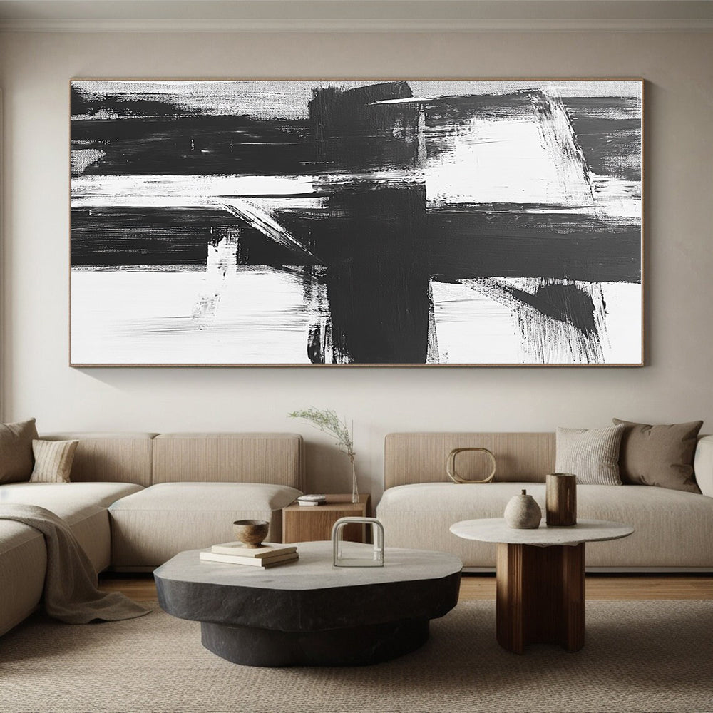 Bold Black White Abstract Painting GER345