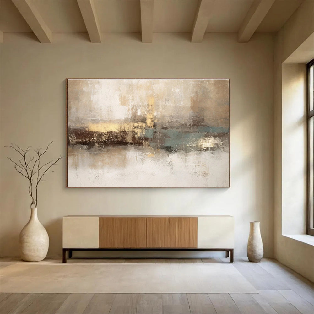 Beige Brown Teal Abstract Painting THY069