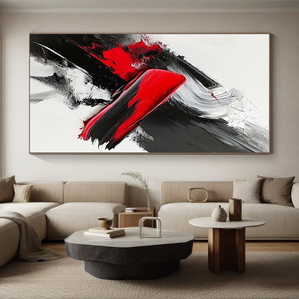 Red Black White Abstract with Bold Textured Strokes GER369