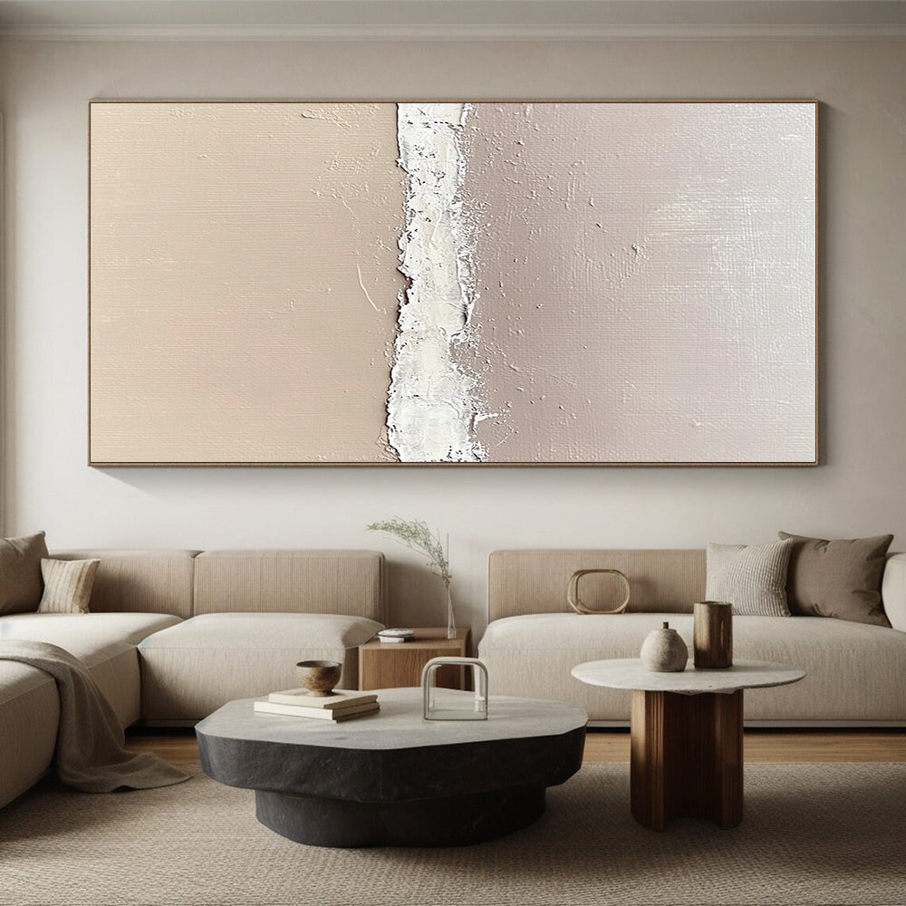 Beige and White Textured Abstract Painting with Horizontal Divide GER067