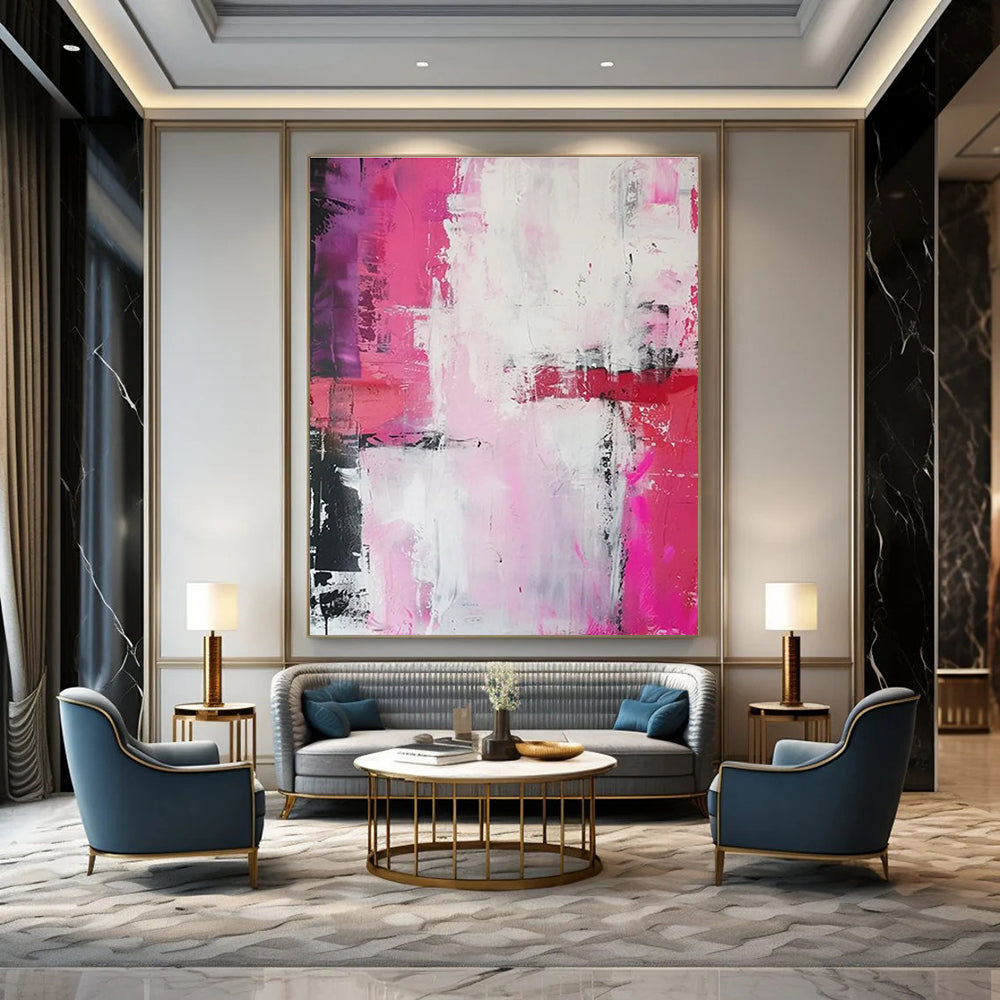 Pink and Purple Blend Abstract Painting with White and Red Accents ADGE114