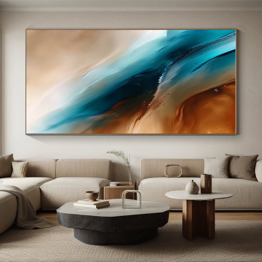 Blue and Brown Abstract Painting with Fluid Motions GER455